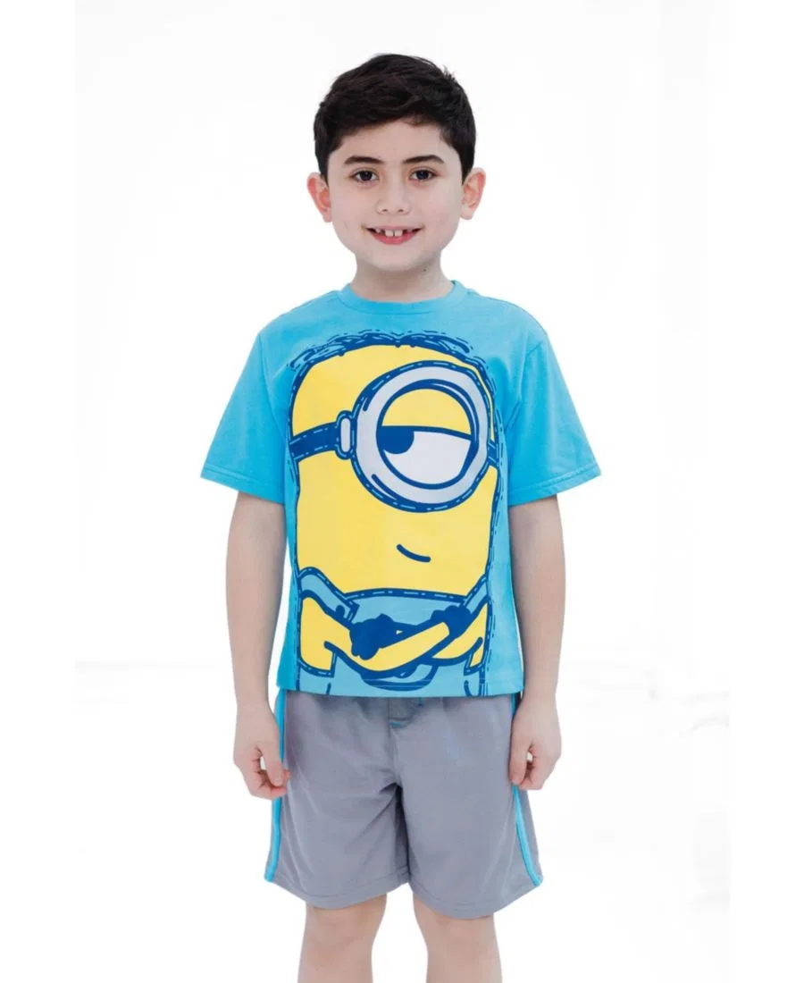 Комплект футболки и шорт с принтом Minions Stuart, синий с серебром — фото 2