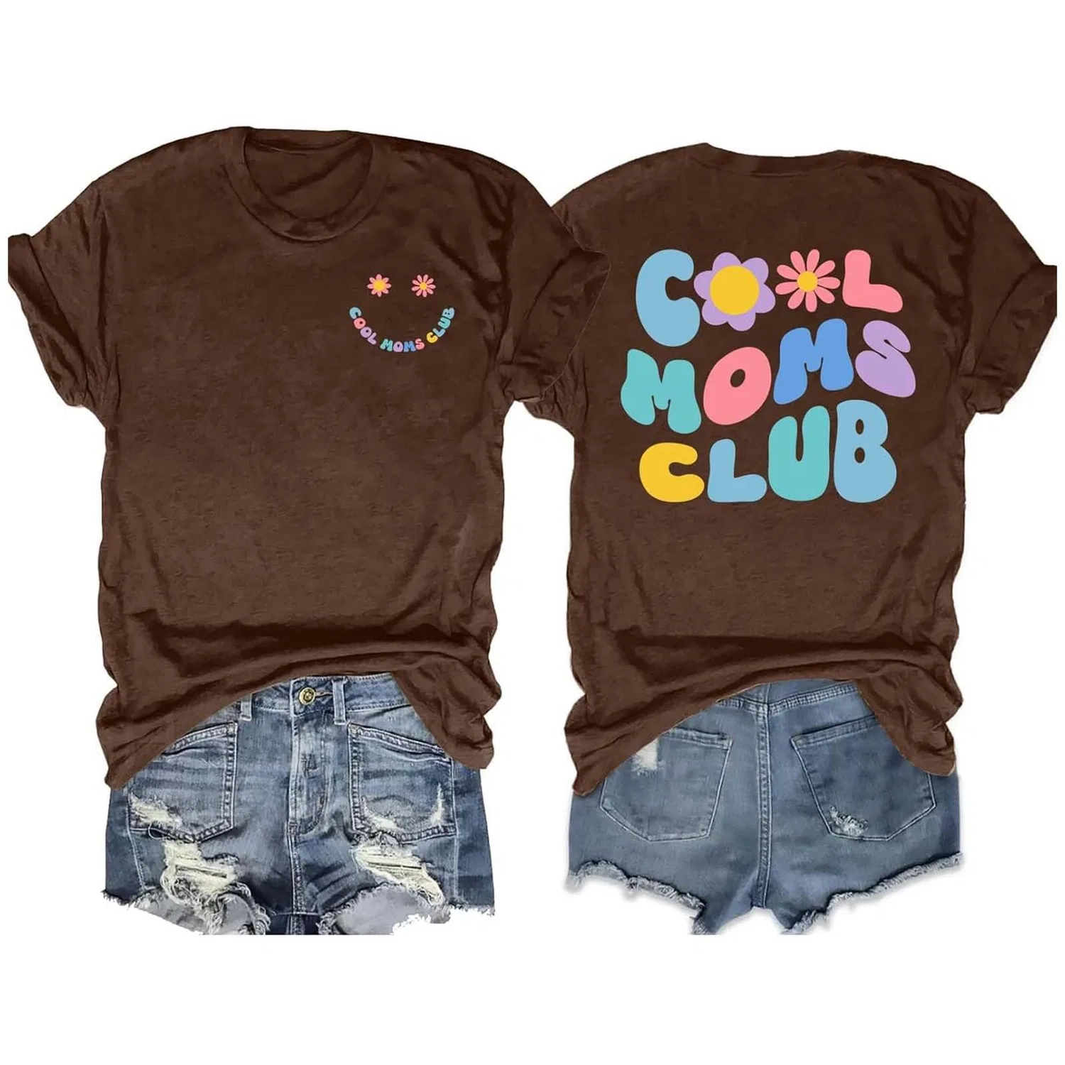 Женская футболка с принтом Cool Moms Club, Brown — фото 4