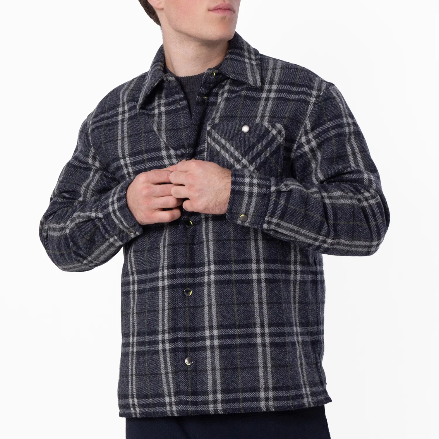 Рубашка-оверширт из шерсти Wadded Check Burberry, Indigo Ip Check