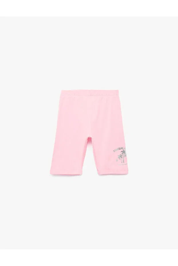 Детские леггинсы для девочек с принтом Palm tree printed cotton short leggings with elastic waist Koton, Rose — фото 3