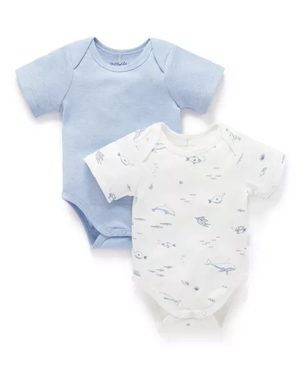 Детский комплект боди с коротким рукавом для мальчиков с принтом Purebaby, Nautical Pale Blue Melange Pack