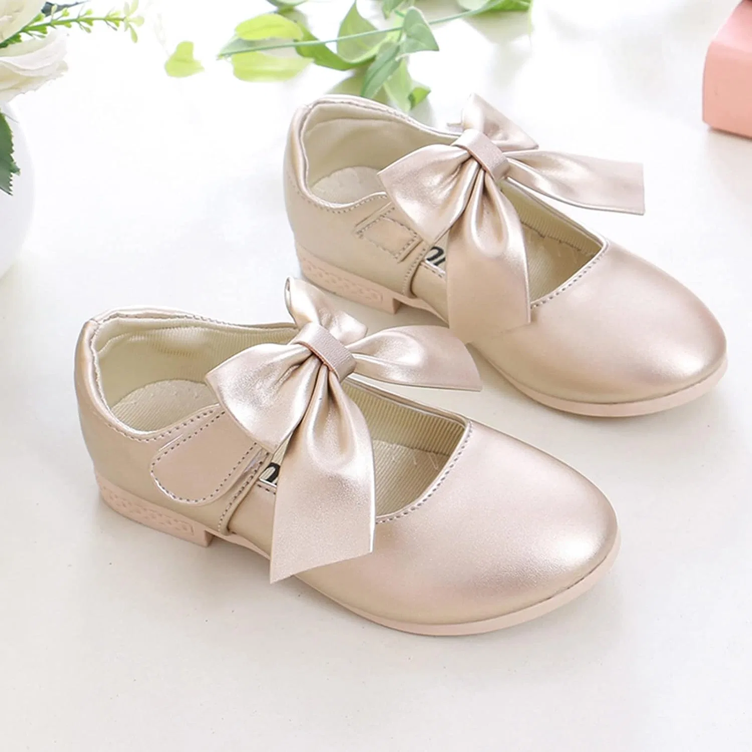 Детские балетки для девочек с бантом Mary Jane Flats, Gold — фото 4