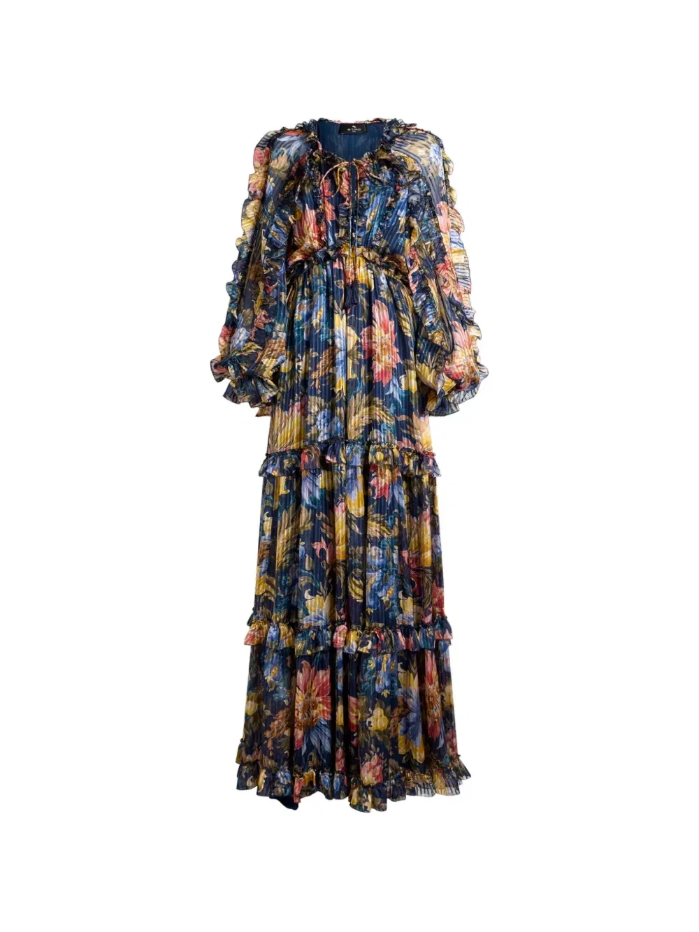 Длинное платье с оборками и цветочным узором Etro, синий