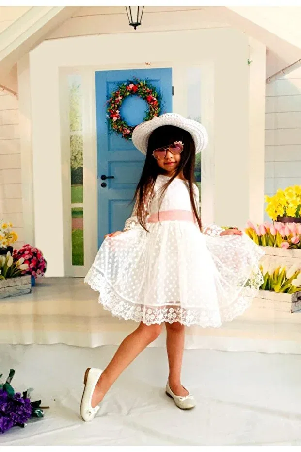 Детское платье для девочек кружевное White-Hat guipure lace princess Mixie, White — фото 2