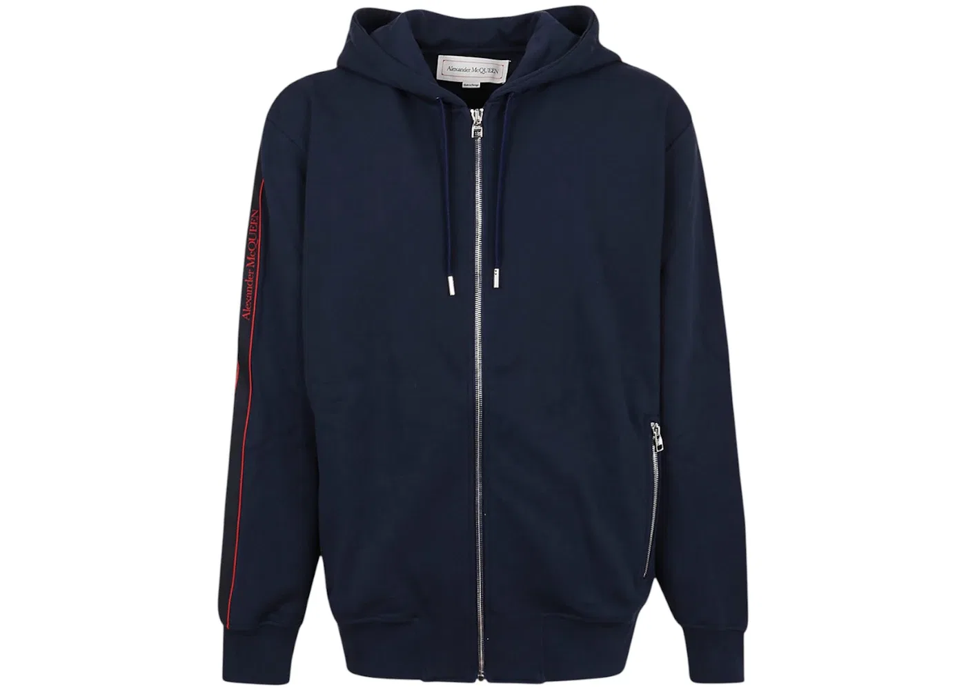 Мужская худи с принтом Alexander McQueen Side Logo-Print Zip-Up Hoodie, Navy