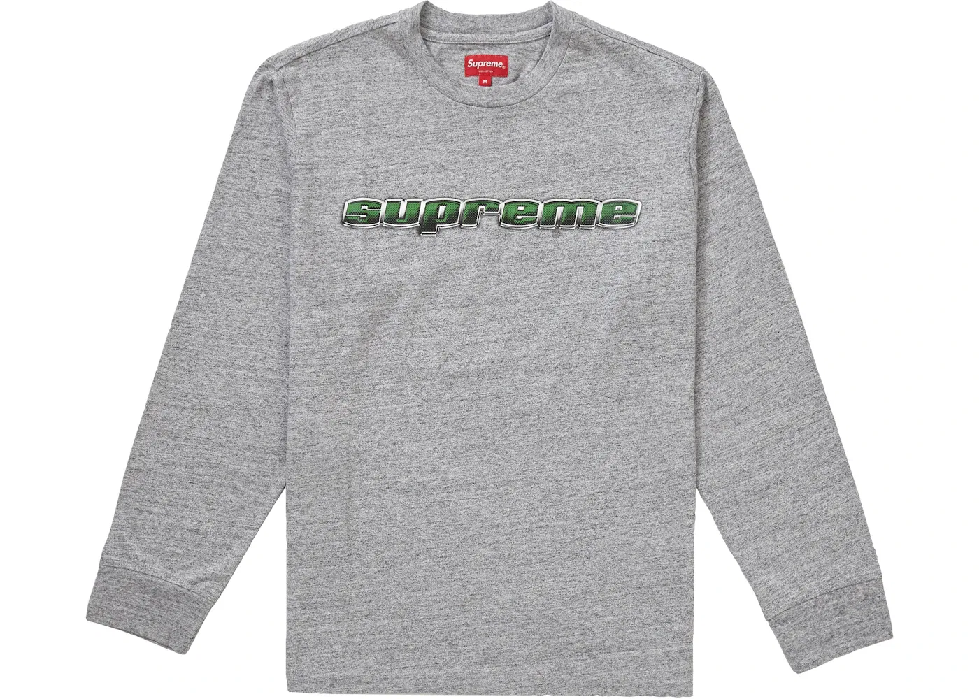 Мужская футболка с длинным рукавом с принтом Supreme Chrome Logo L/S Top Supreme, Heather Grey