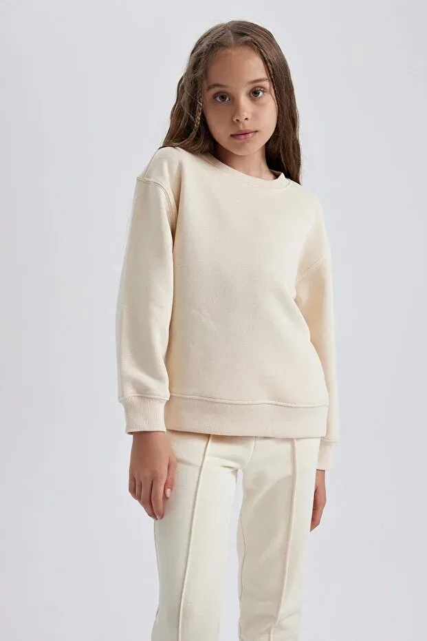 Детские свитшот для девочек с круглым вырезом Defacto, Beige-Bg286 — фото 3