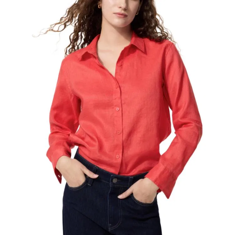 Рубашка женская, повседневная, UNIQLO, Red