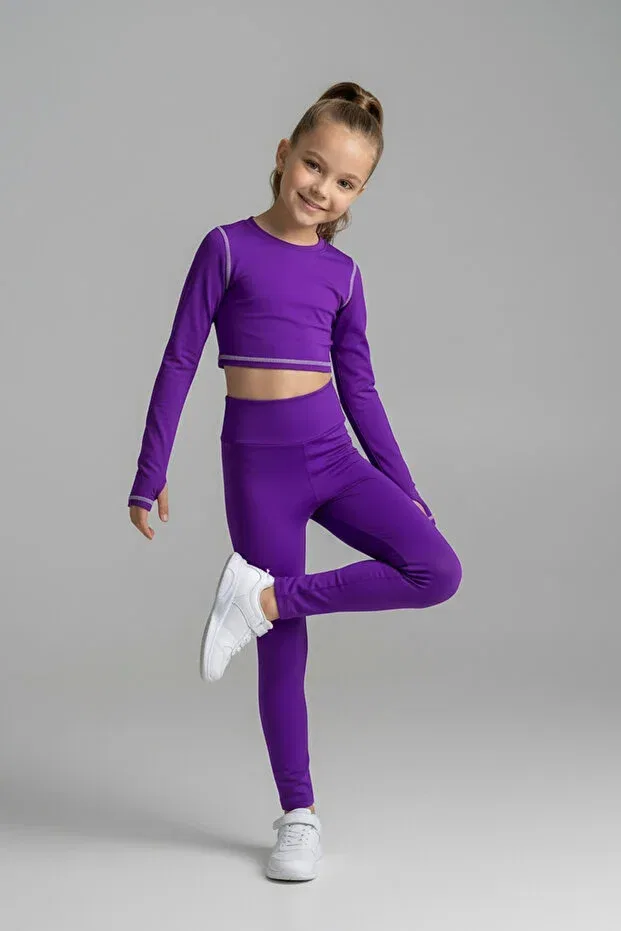 Детские леггинсы для девочек с высокой талией Fletty Colorinas, Purple — фото 2