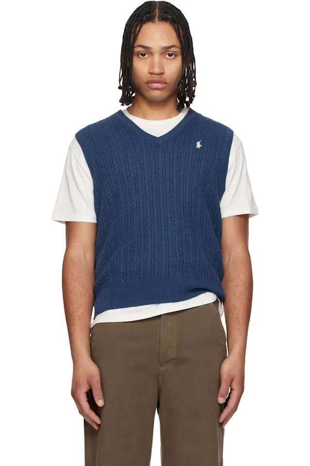 Темно-синий вязаный жилет-свитер из хлопка Polo Ralph Lauren