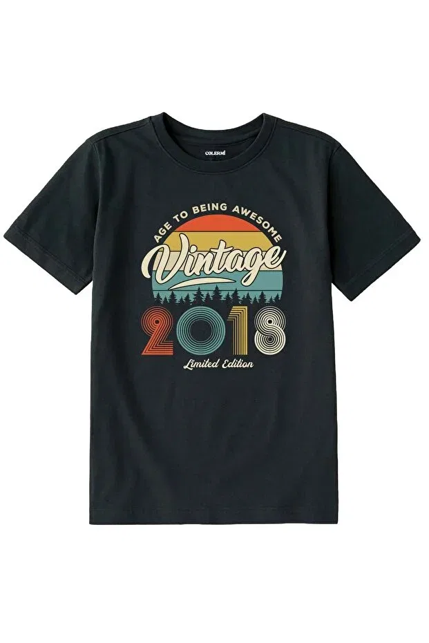 Детская футболка для девочек с принтом Vintage Kids' T-Shirt - 2018 Birth Year Design Colermi, Anthracite