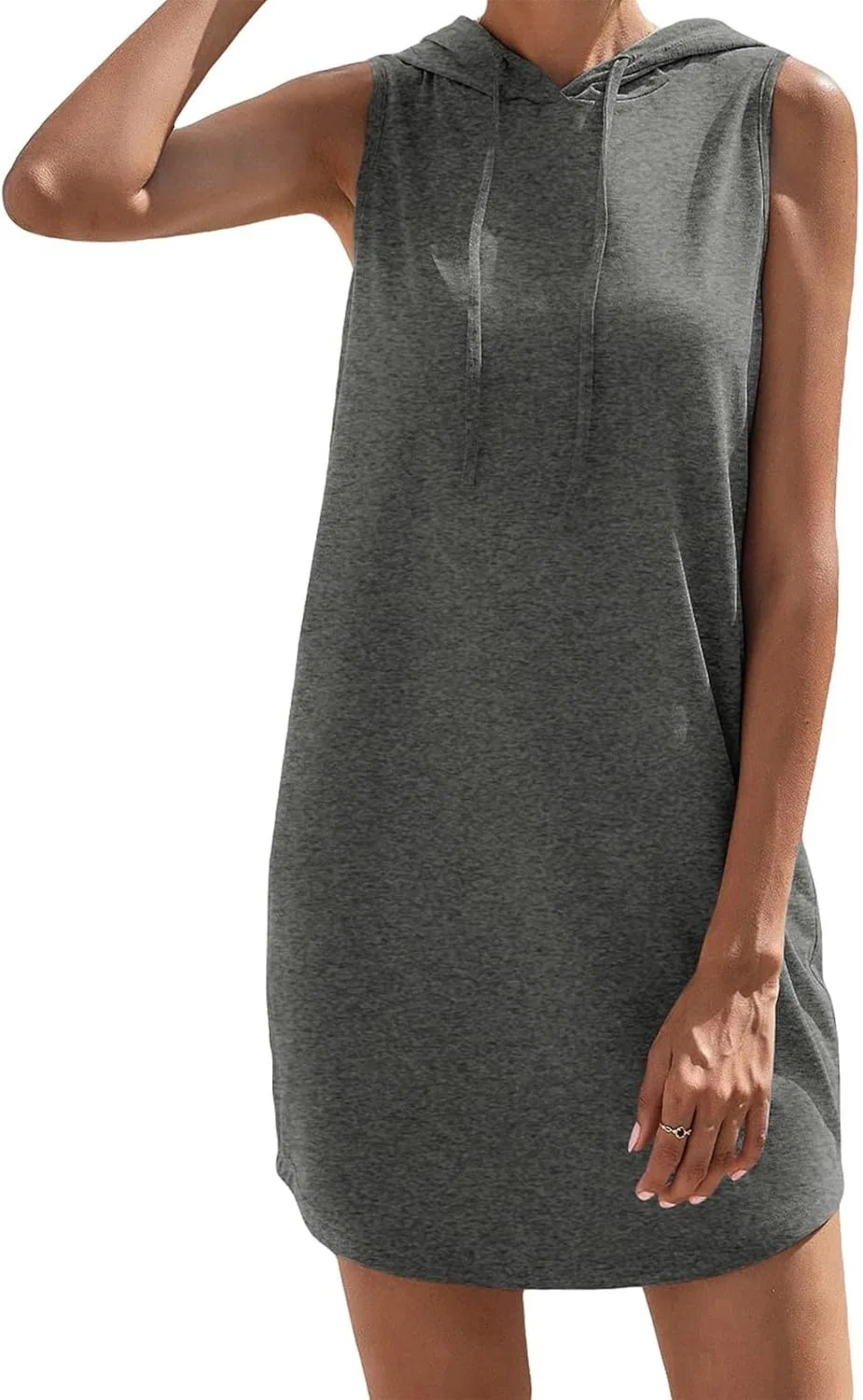 Женское спортивное платье с капюшоном Casual Sleeveless Drawstring Hoodie Dress, A003-dark Gray — фото 2
