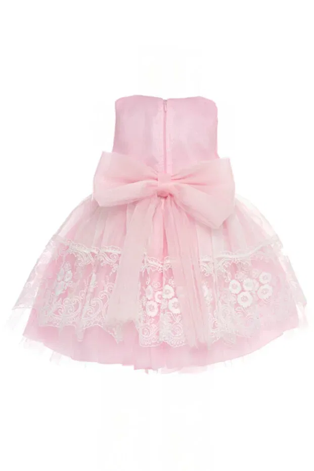 Детское платье для девочек с принтом Teddy Bear and Lace Fluffy Tulle Dress Headband Set Pamina, Pink — фото 4