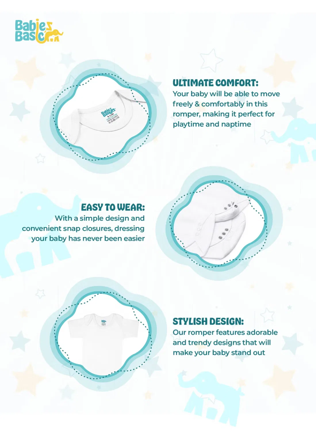 Боди-комбинезон с коротким рукавом, комплект из 6, Babies Basic, белый — фото 3