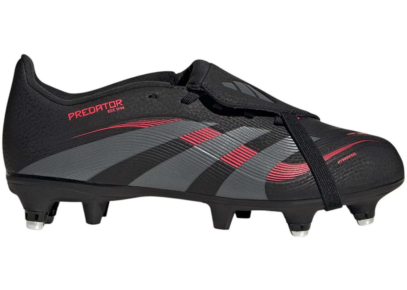 Детские бутсы с откидным языком Adidas Predator League Fold-Over Tongue SG, Core Black Grey Four Lucid Red