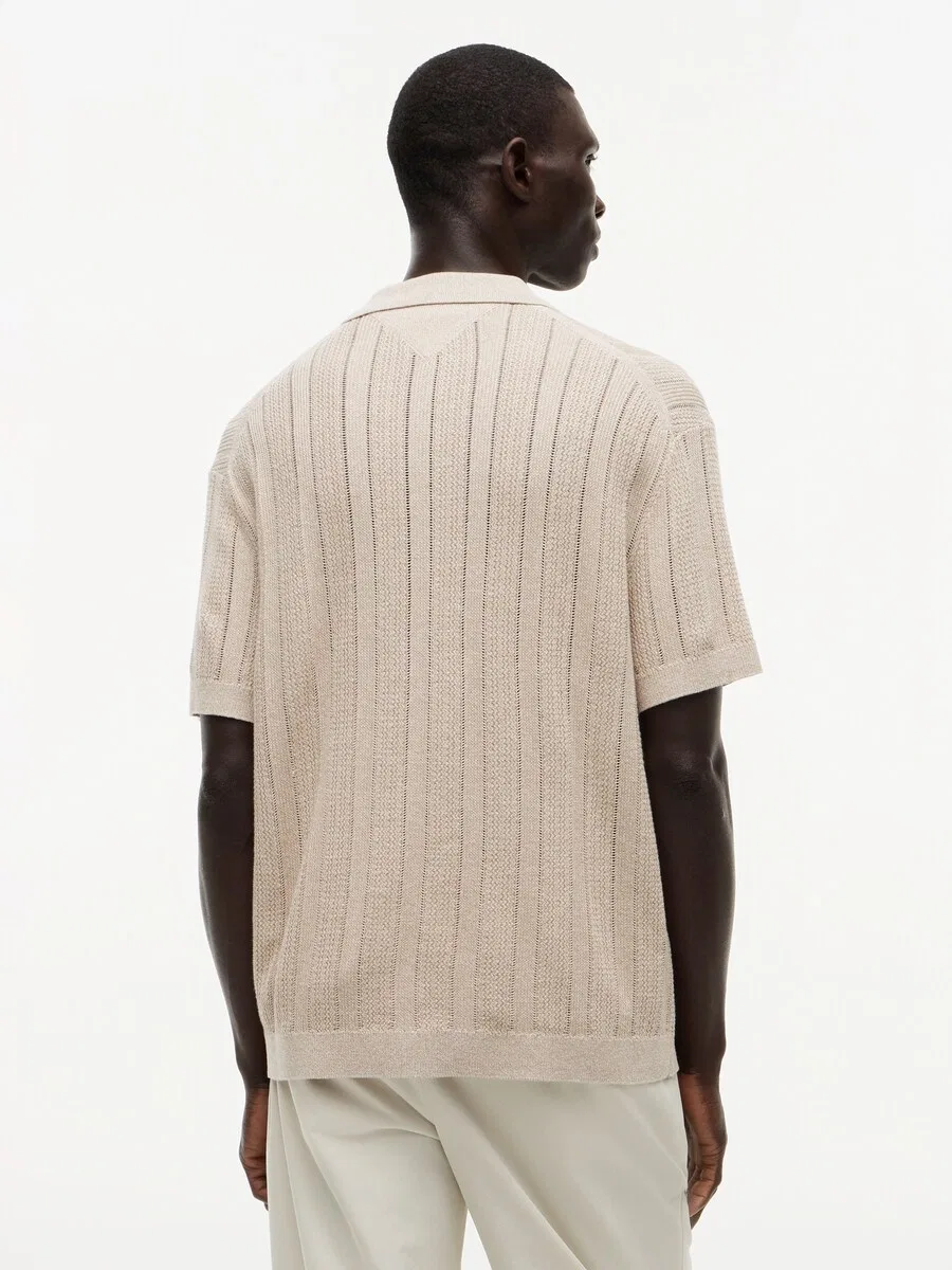 Вязаный кардиган TOMMY HILFIGER 'Relaxed Pointelle Short Sleeve With' бежевого цвета — фото 3