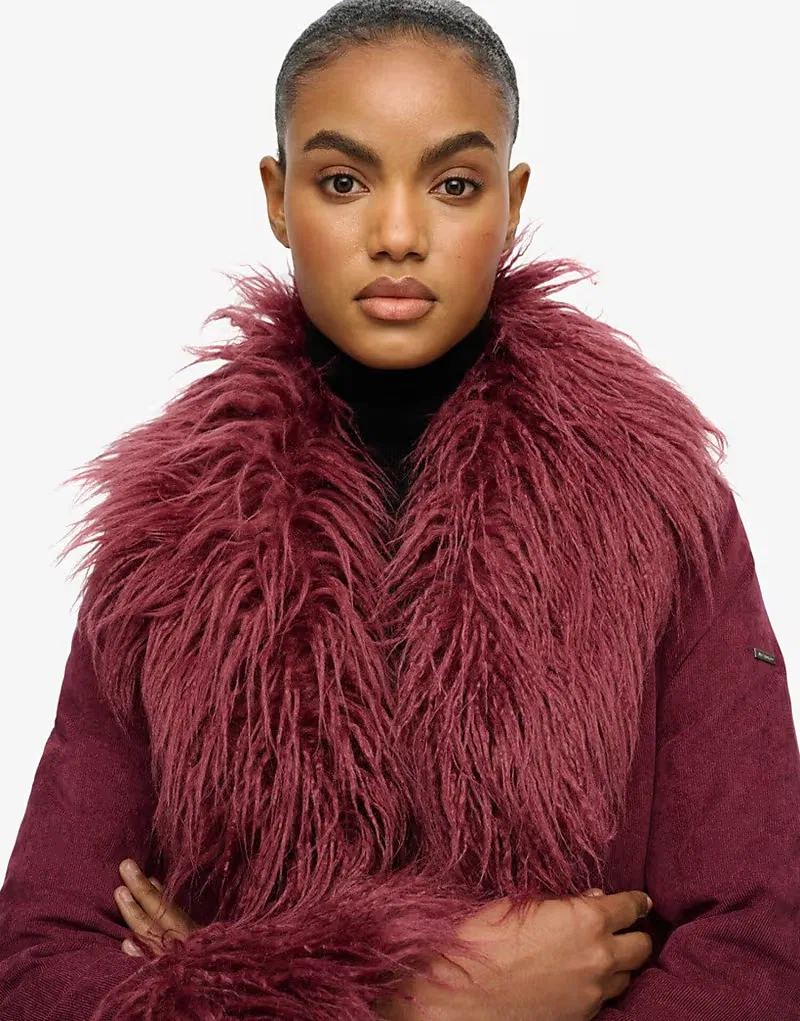 Длинное афганское пальто Superdry, ягодного джема — фото 2