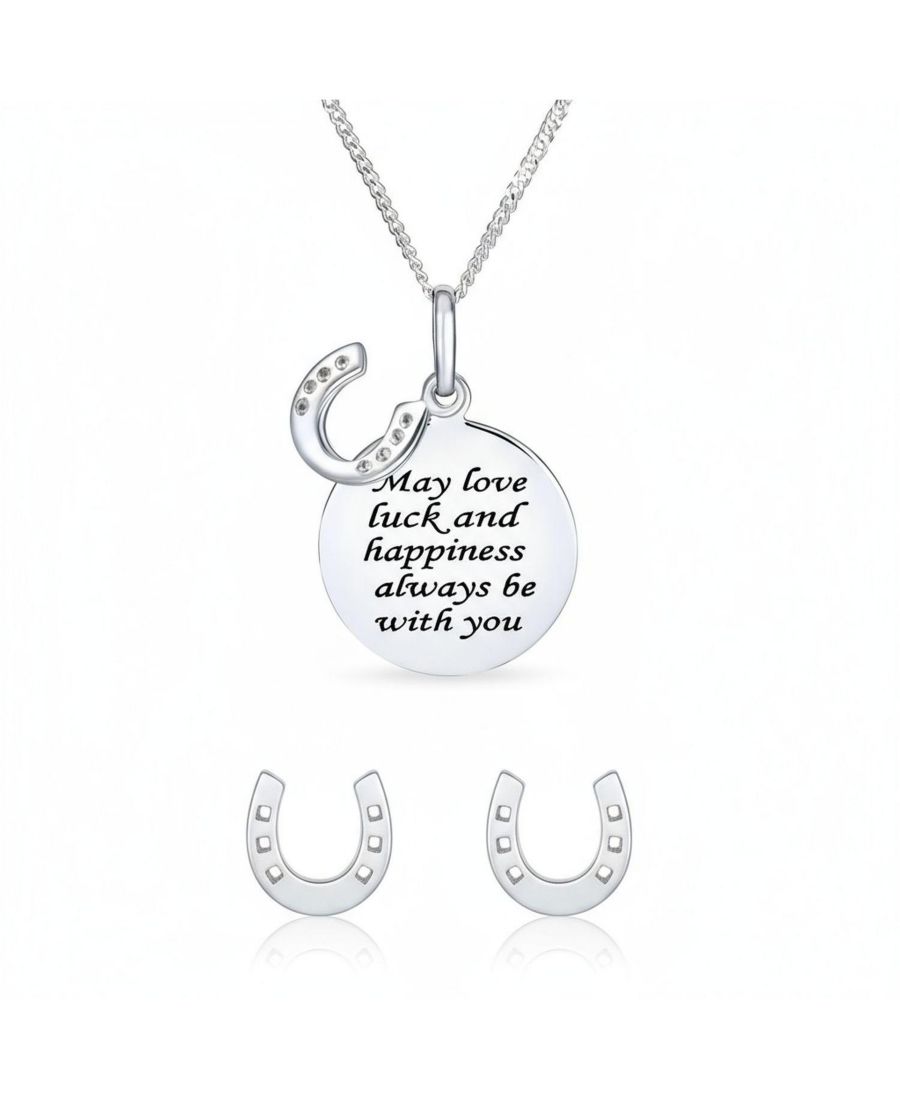 

Круглый диск с подвеской в виде подковы, выполненный в стиле конного спорта, и серьги-гвоздики в стиле вестерн, из стерлингового серебра Bling Jewelry, Silver black set