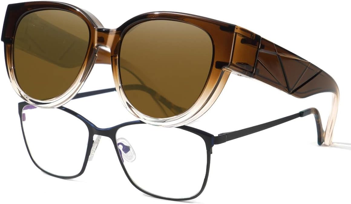 

Солнцезащитные очки Meeloog Fit Over Glasses для женщин, дизайнерские круглые поляризованные солнцезащитные очки, защищающие от УФ-излучения UV400, Gradient Brown Frame Brown Lens