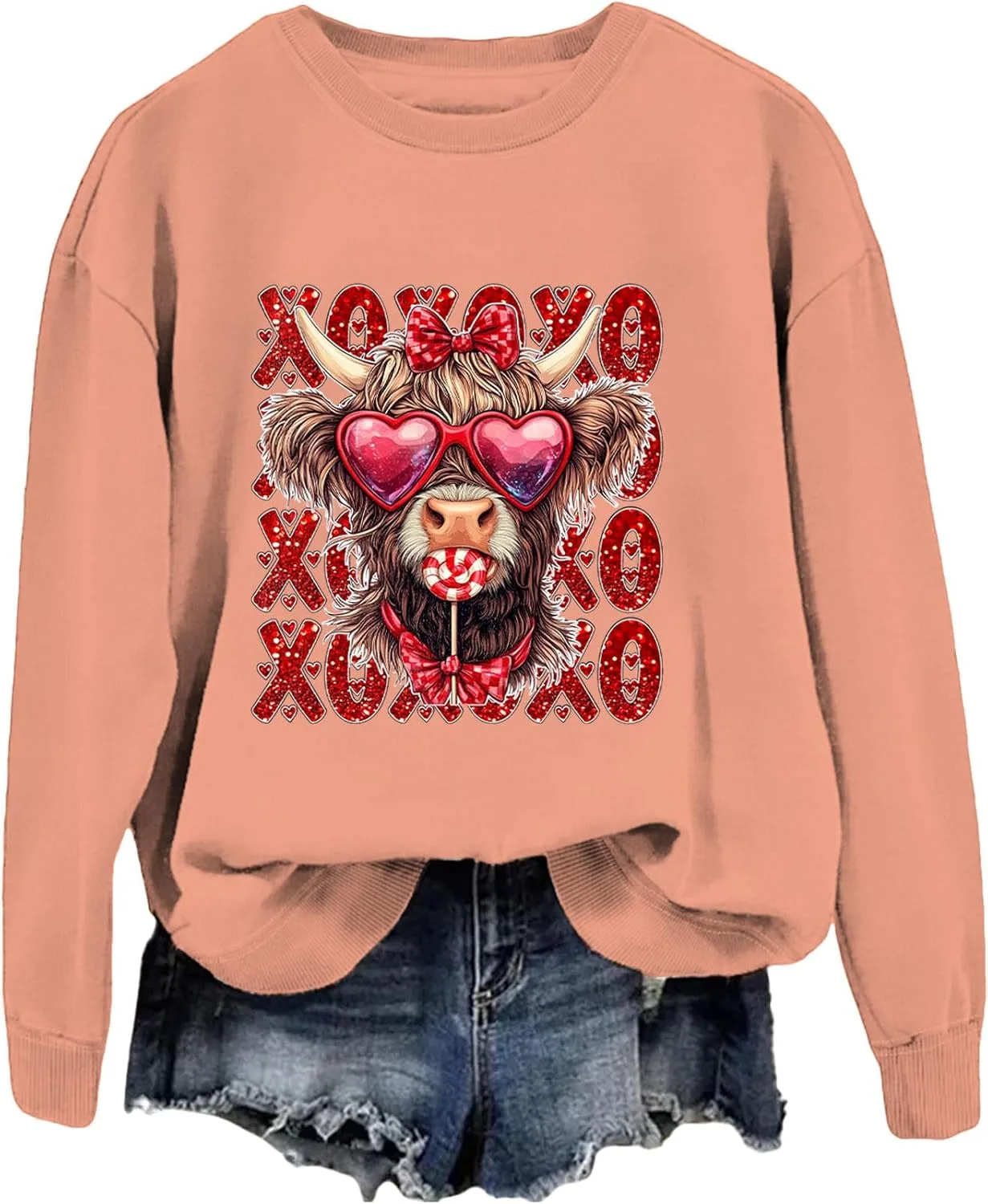 

Свитшот Valentine Highland Cow с сердечными очками Batclock