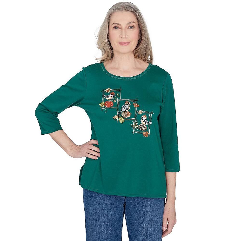 

Миниатюрный топ с круглым вырезом Alfred Dunner Birds with Hats, цвет Hunter
