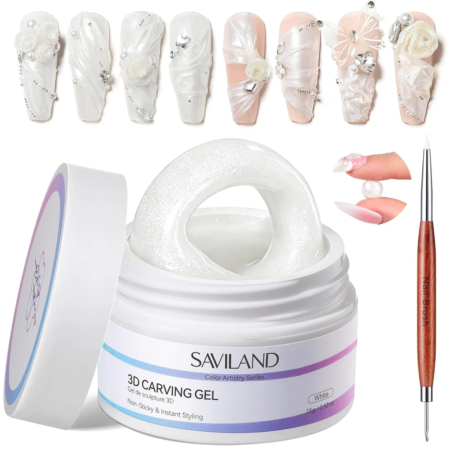 Нелипкий гель для 3D-дизайна ногтей «Easy Modelling White» от SAVILAND Saviland