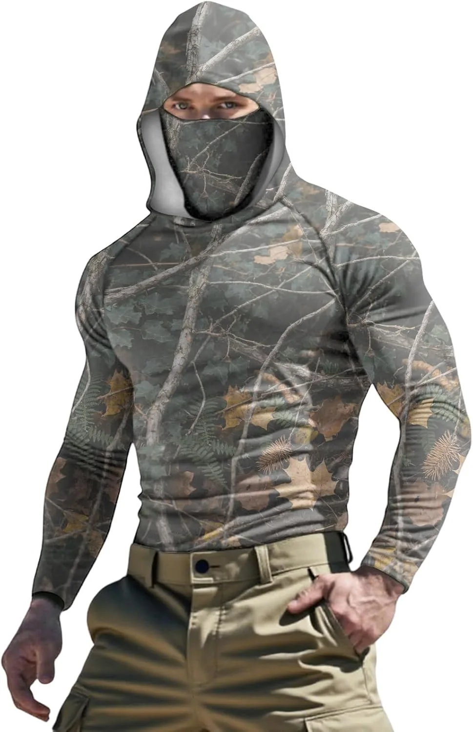 

Длинный рукав для женщин и мужчин, Faux Silk Rayon, защита от солнца, камуфляж, с капюшоном