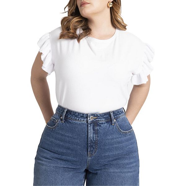 

Футболка с рюшами на рукавах для женщин plus size Eloquii, White, Белый, Футболка с рюшами на рукавах для женщин plus size Eloquii, White