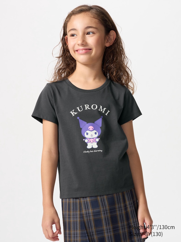 

Укороченная футболка с графическими персонажами Sanrio Uniqlo, цвет 08 серый