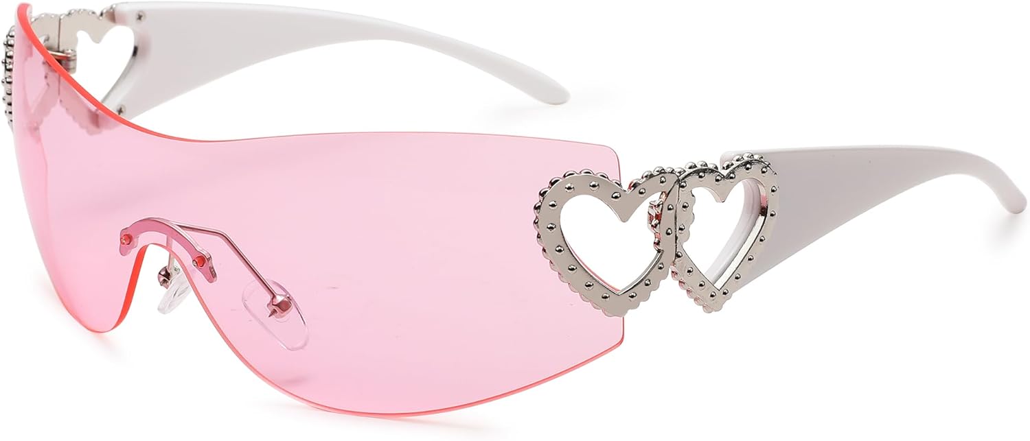 

Солнцезащитные очки Pro Acme Wrap Around Rimless Sunglasses для женщин и мужчин, большие, модные, футуристические солнцезащитные очки в стиле 2000-х, A2 - White Frame | Pink Lens
