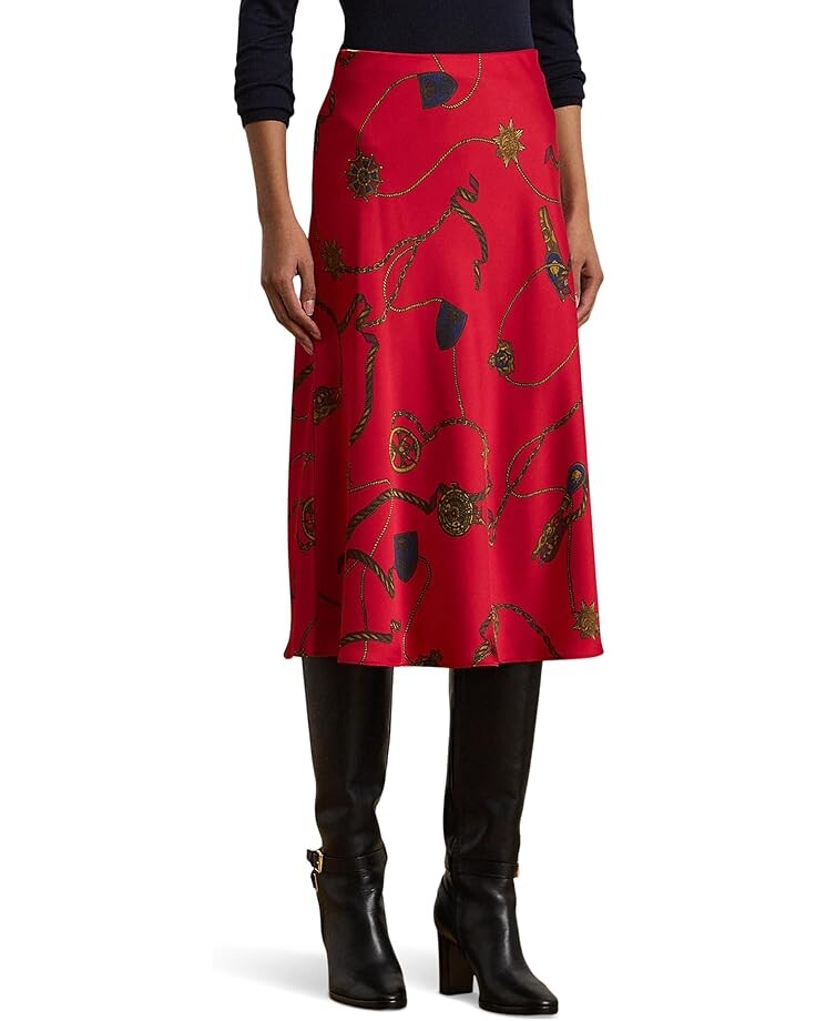 

Юбка Lauren Ralph Lauren Belting-Print Satin Charmeuse Midi Skirt, цвет Red Multi