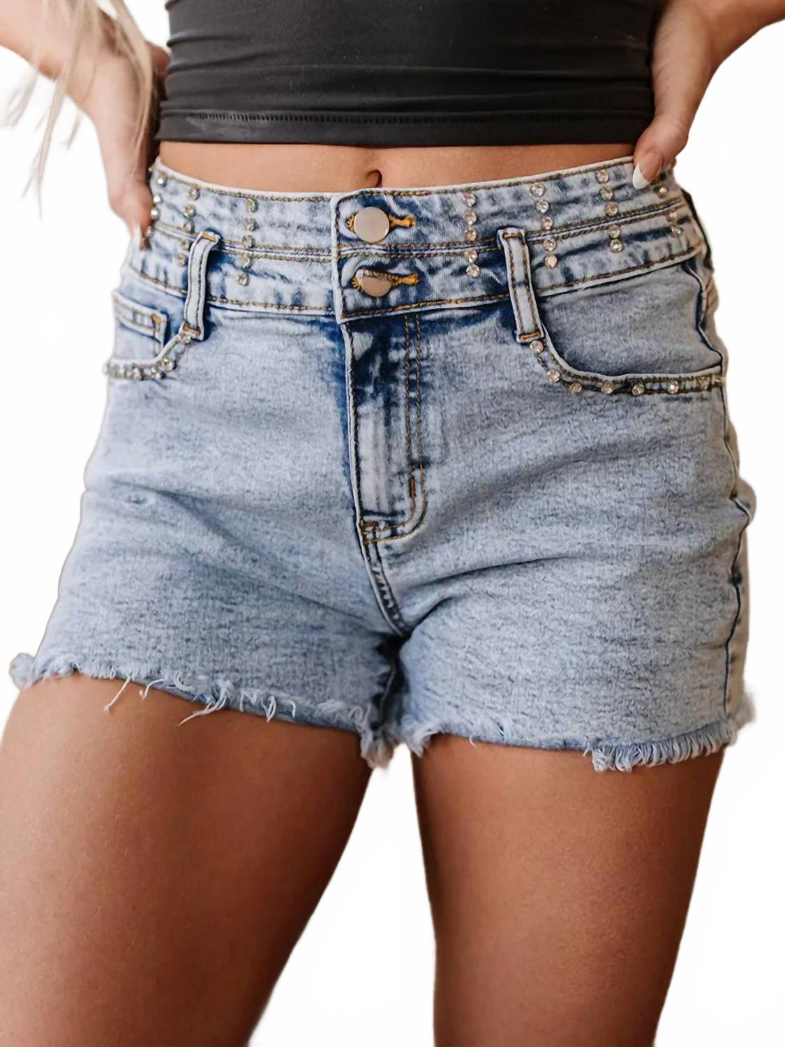 

Threaded Pear Короткие шорты с необработанным краем и стразами, джинсово-синего цвета