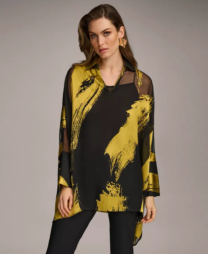 

Женская металлизированная туника с принтом Donna Karan Donna Karan New York, мультиколор