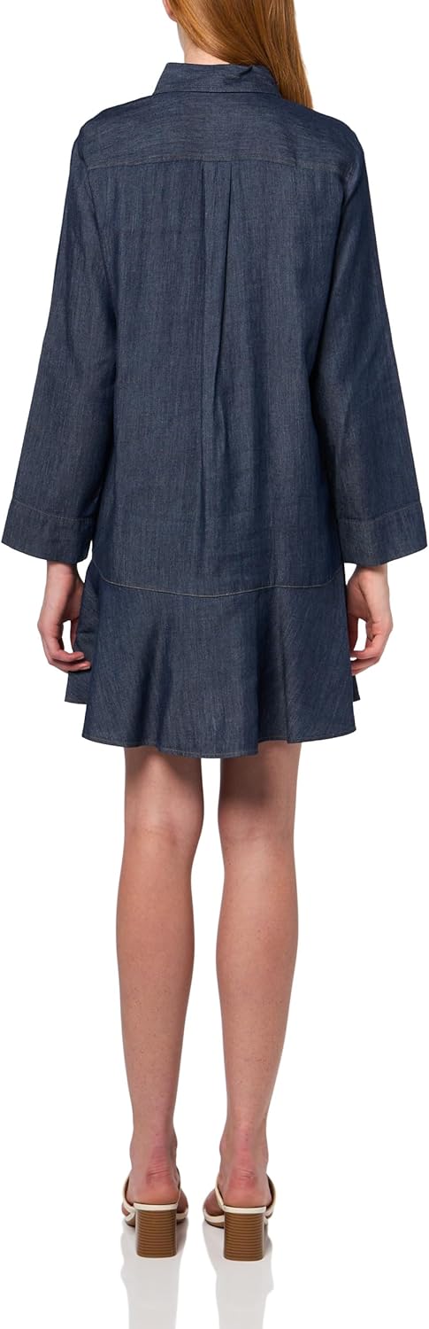 Женское платье-рубашка Tommy Hilfiger с длинными рукавами, воротником и оборкой, Dark Wash — фото 2
