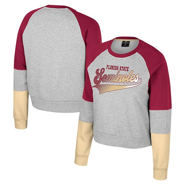 

Женский свитшот с круглым вырезом heather gray florida state seminoles katinka rhinestone Colosseum