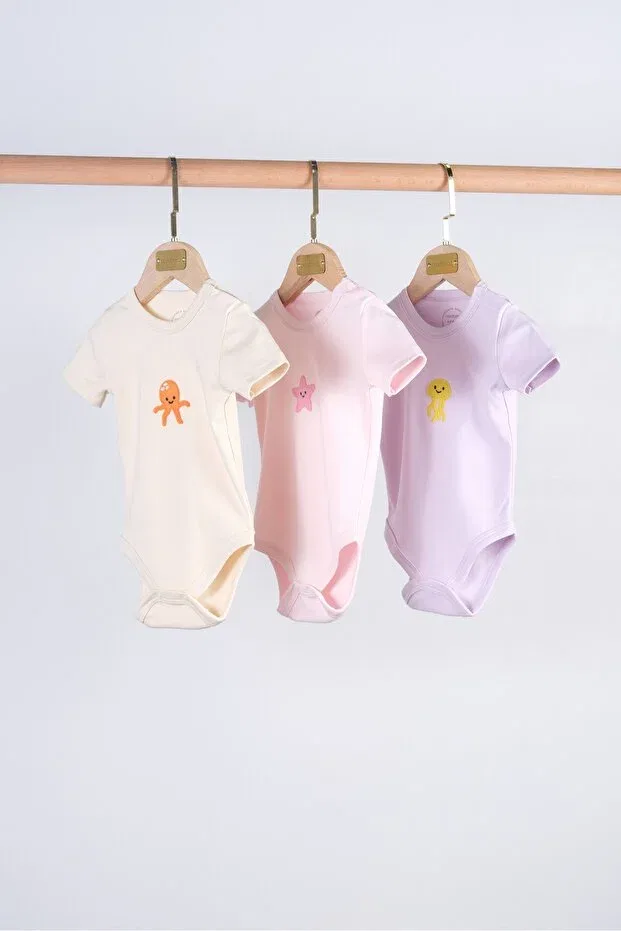 Детское боди-комбинезон для девочек хлопковый комплект 3 шт Basics Bondberro, Pink