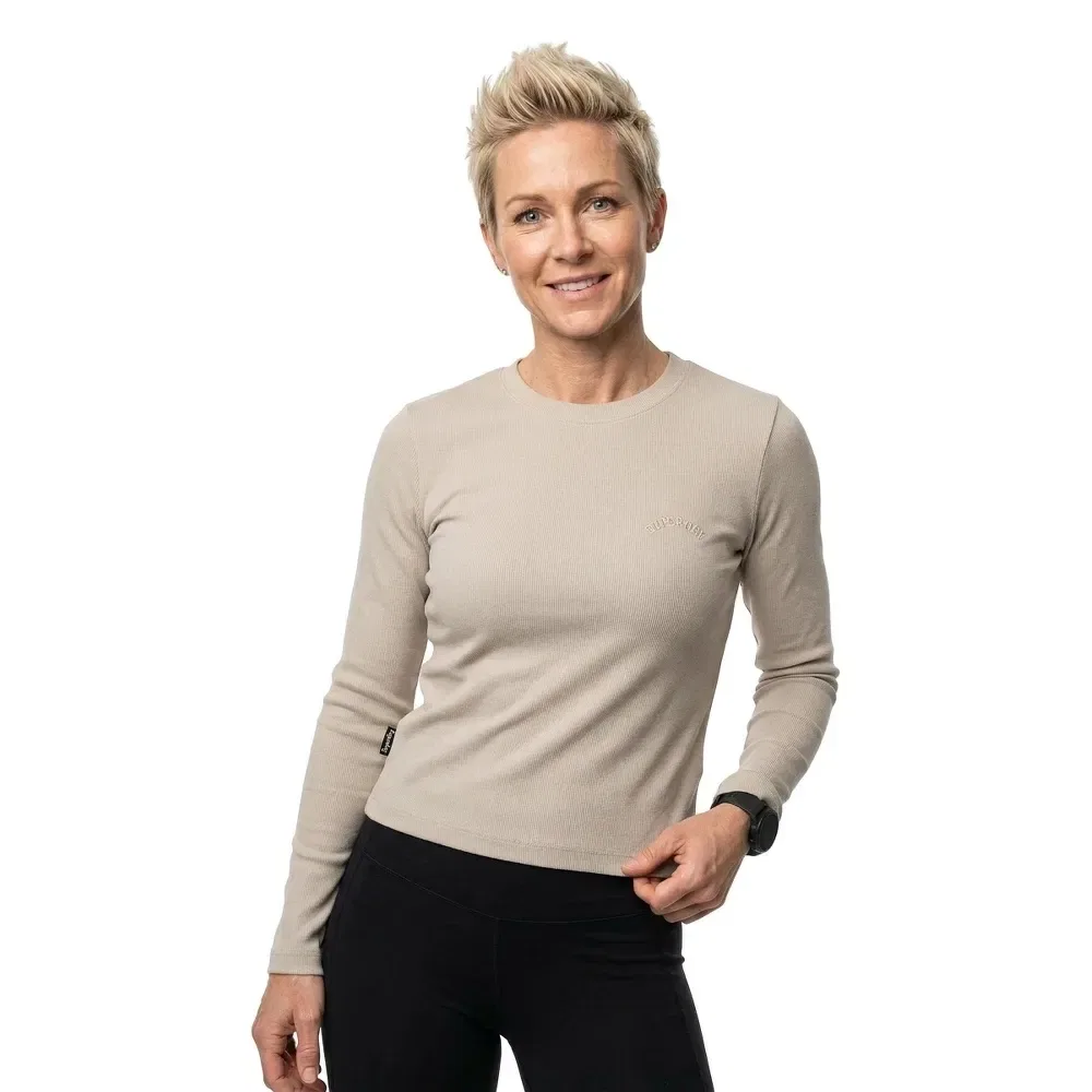 Женская футболка с длинным рукавом из хлопка Essential Logo Gd Rib Superdry, Beige — фото 2