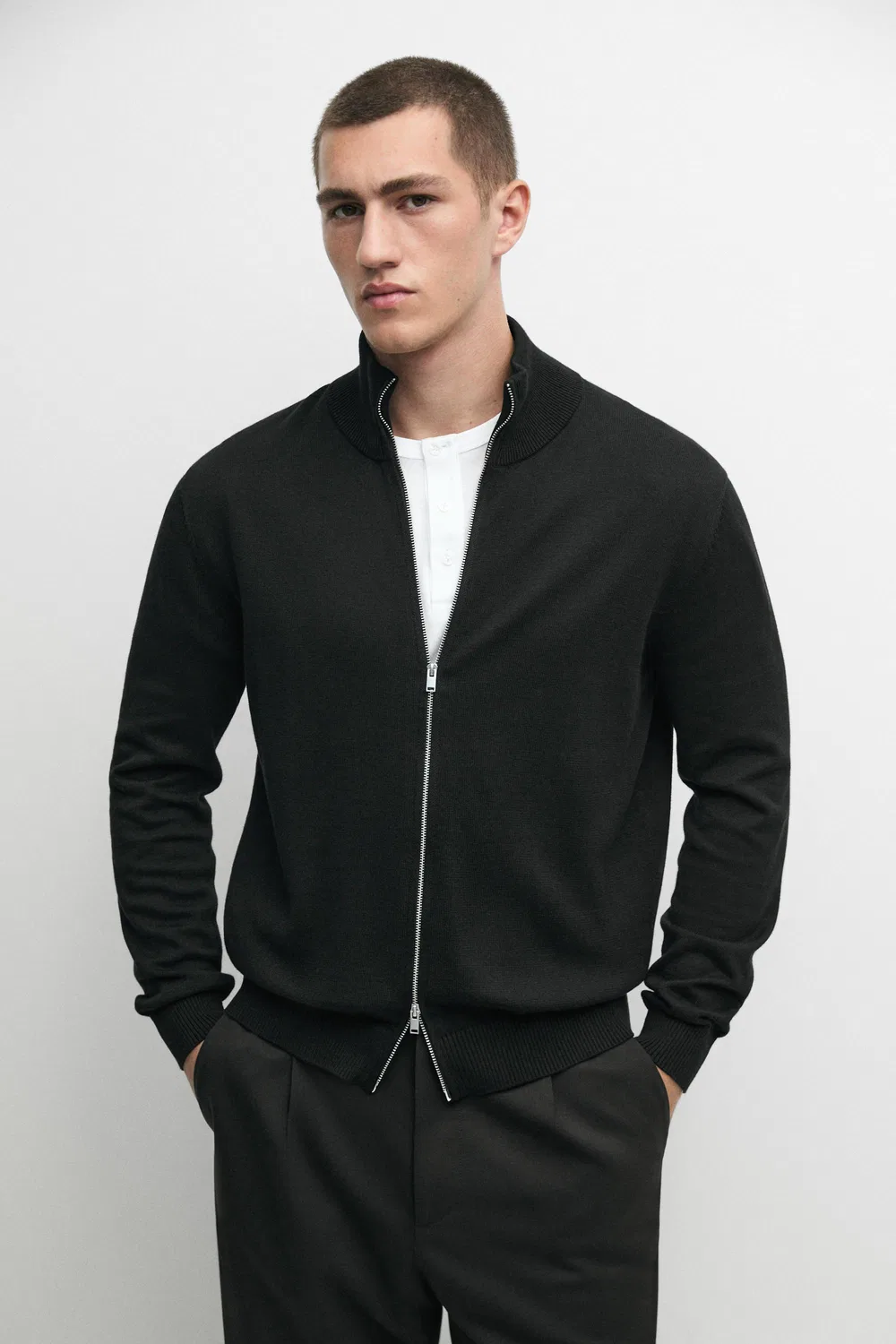 Кардиган Massimo Dutti 100% Cotton Knit, черный