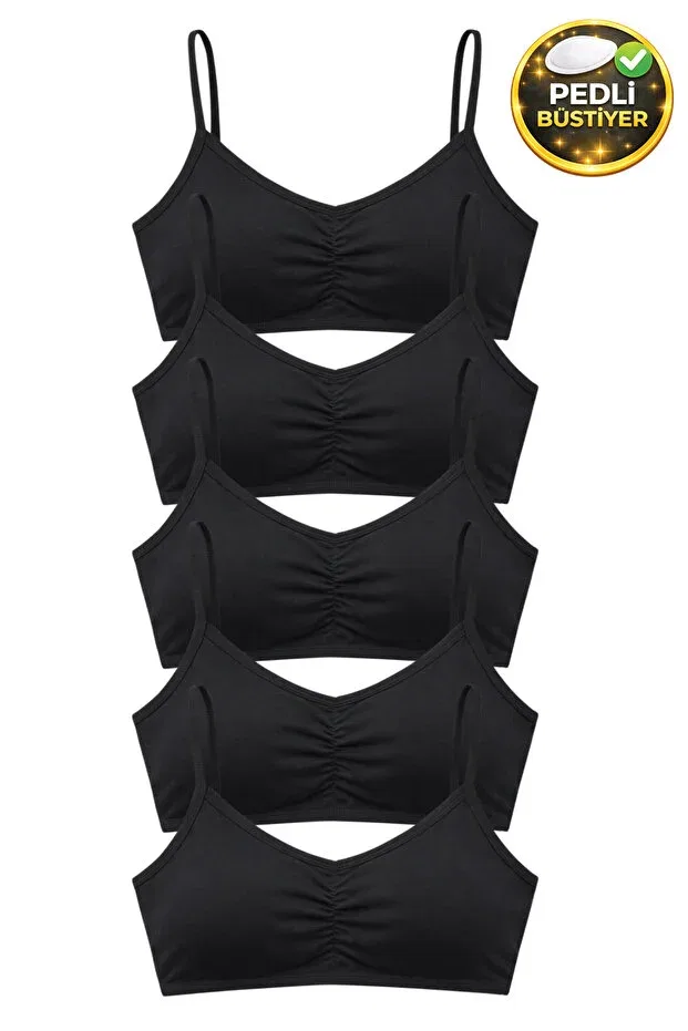 Детское бюстье для девочек с тонкими бретелями 5 шт Biyokids, Black