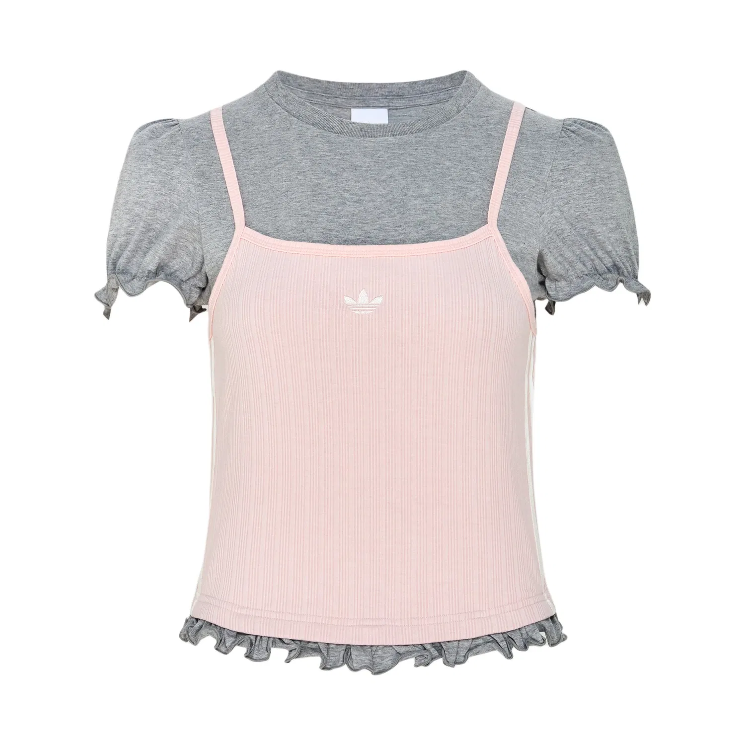 Женская футболка с круглым вырезом Medium Heather Gray/Light Pink Adidas Originals