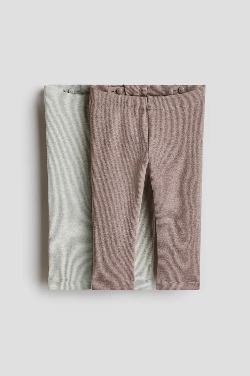 Комплект из 2 ребристых хлопковых леггинсов H&M, Hellgrün/Beige