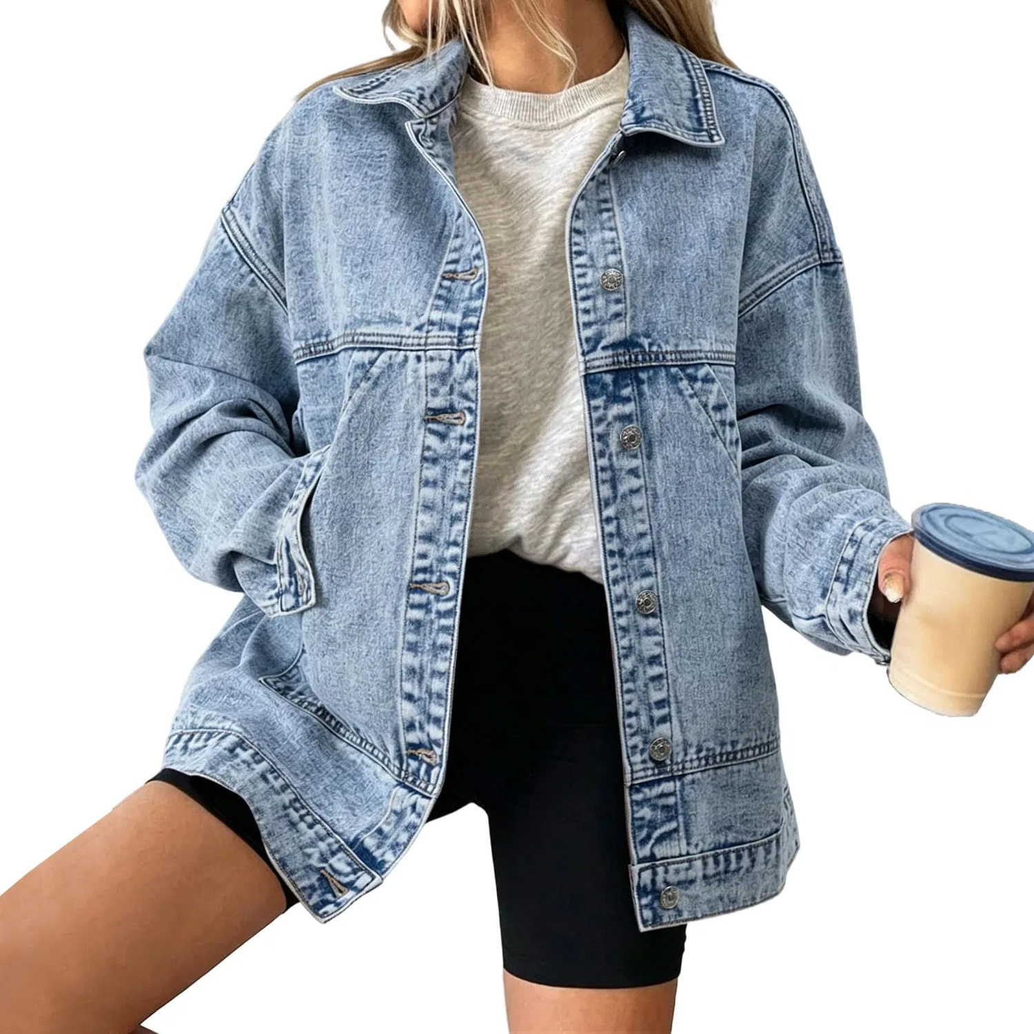 Женское джинсовое пальто oversize с принтом, Azzurro