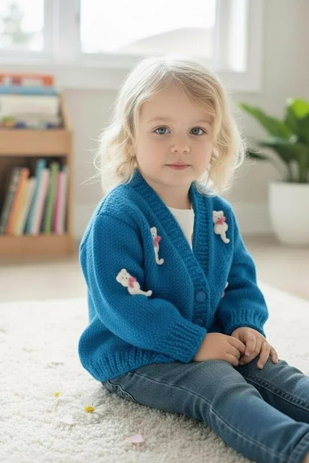 Детский кардиган с принтом Hand knitted baby jacket Charme Elegant, Blue