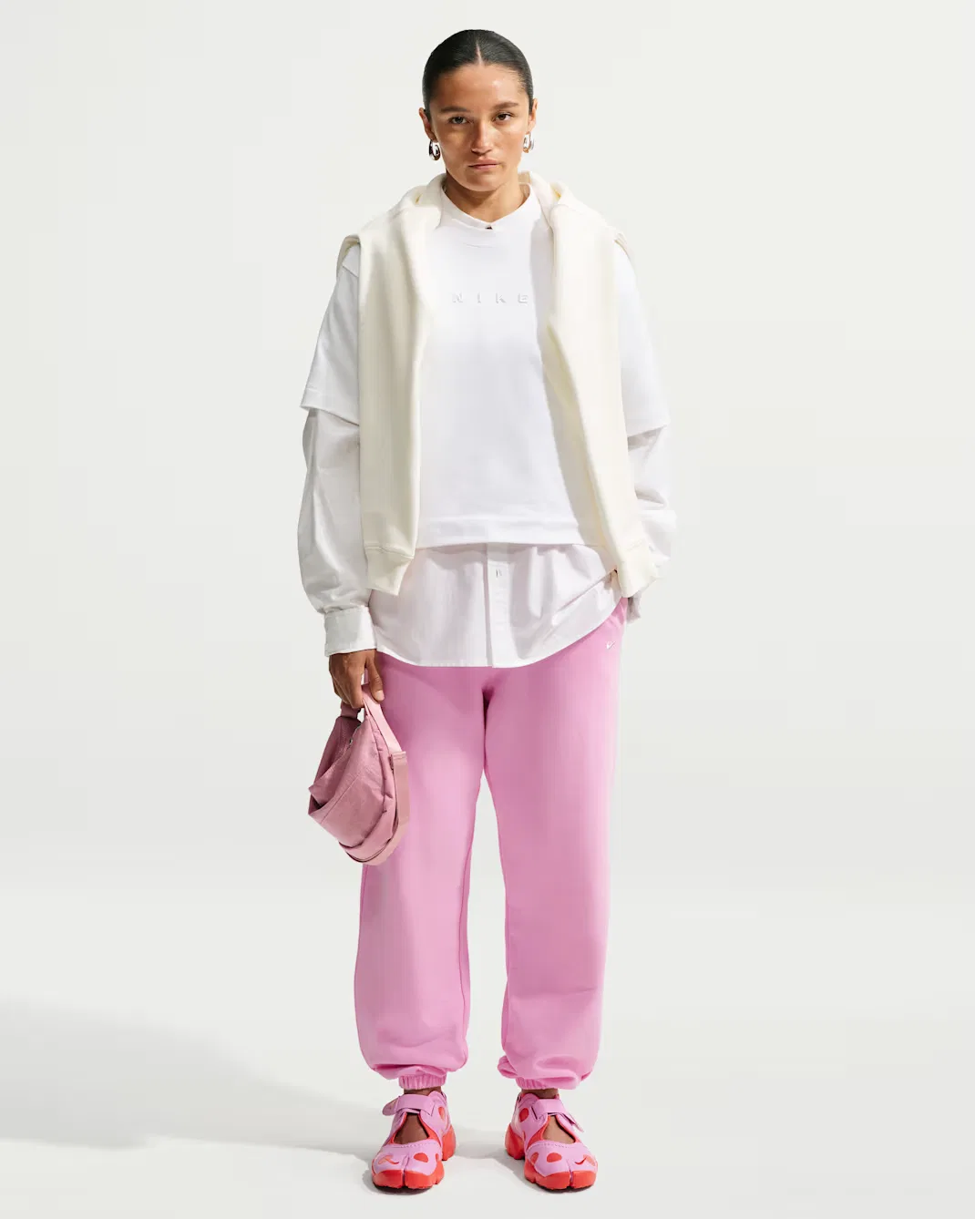 Женские брюки оверсайз с высокой посадкой и манжетами Nike Studio Fleece Lightweight "French Terry", Pink Rise/Sail