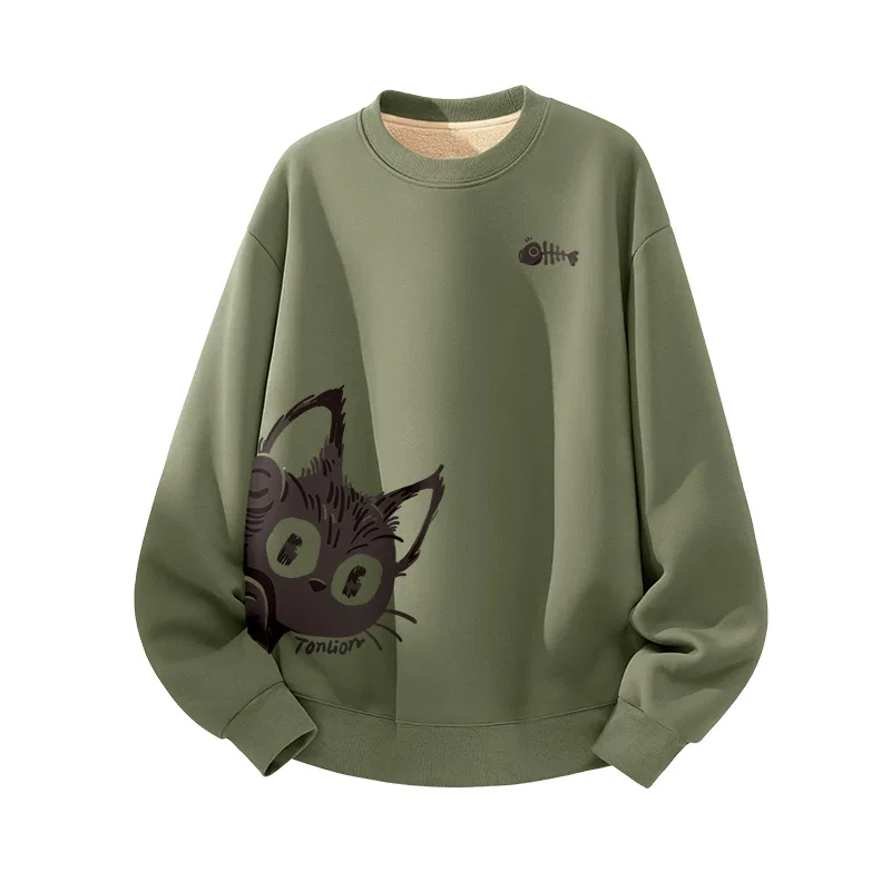 Детский свитшот с принтом Tonlion, Цвет: [Added velvet and thickened] Gray Bean Green