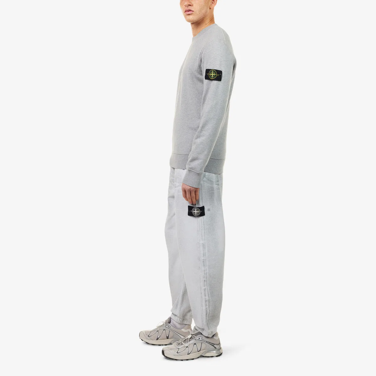 Хлопковая трикотажная толстовка с круглым вырезом и нашивкой Stone Island, серый — фото 2