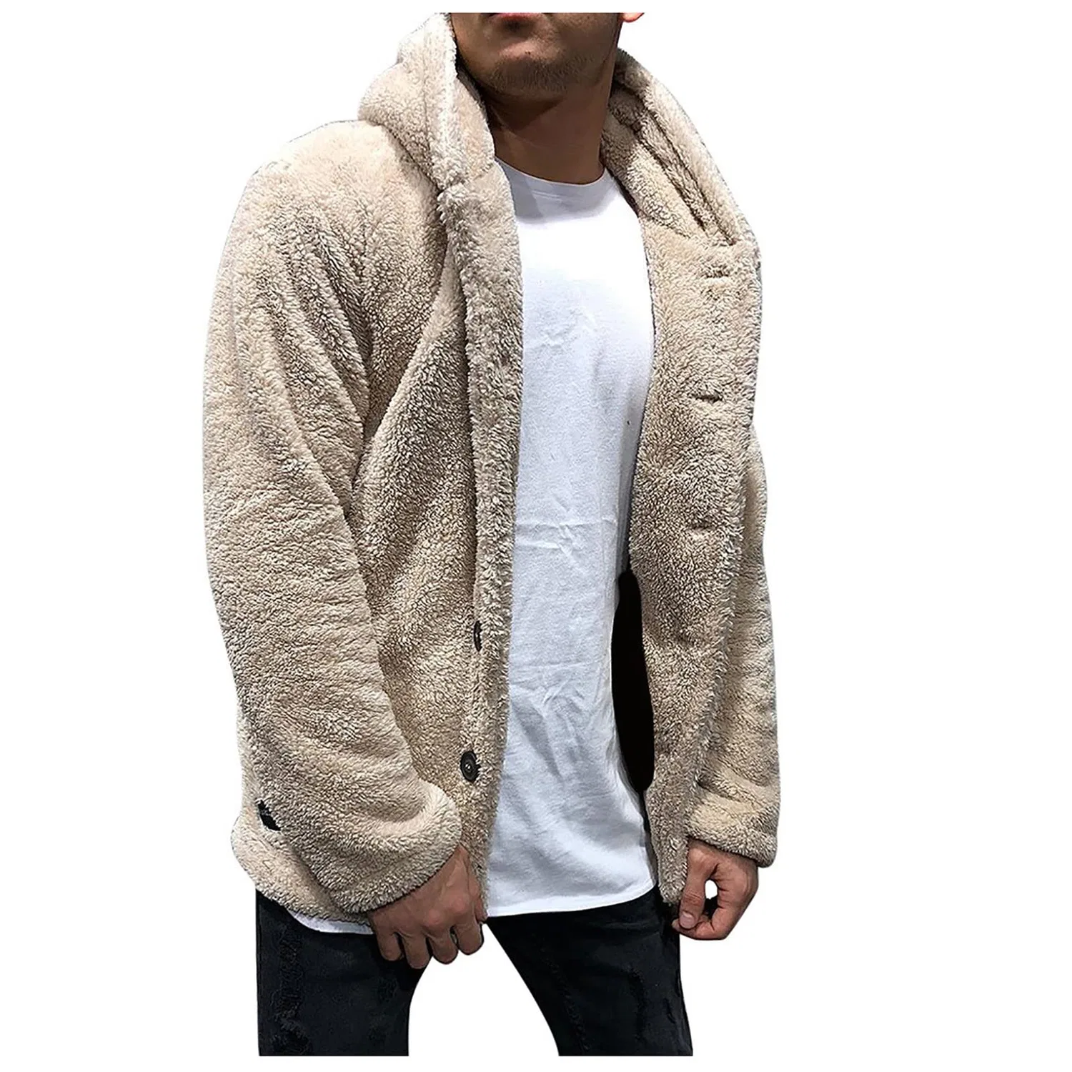 Мужской свитшот из флиса с воротником-стойкой, 2-Beige