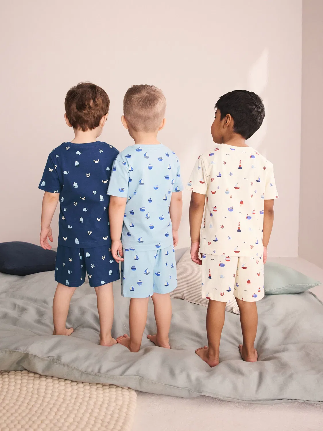 Пижама короткая Mini Sailor Print, 3 шт Next, голубой/экрю — фото 2