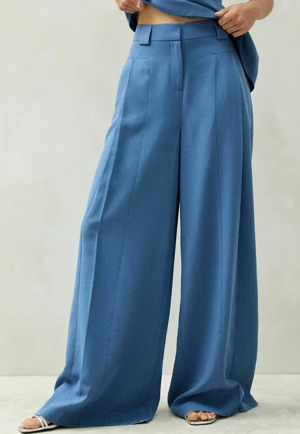 Брюки из лиоцелла и льна Petite fit - wide leg trousers Next, синий