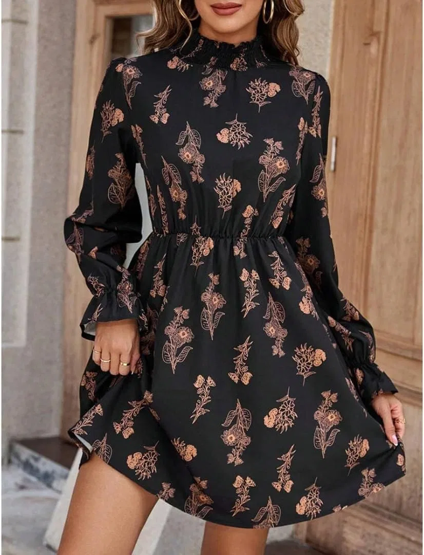 Женское повседневное платье с цветочным принтом, Black Floral — фото 4